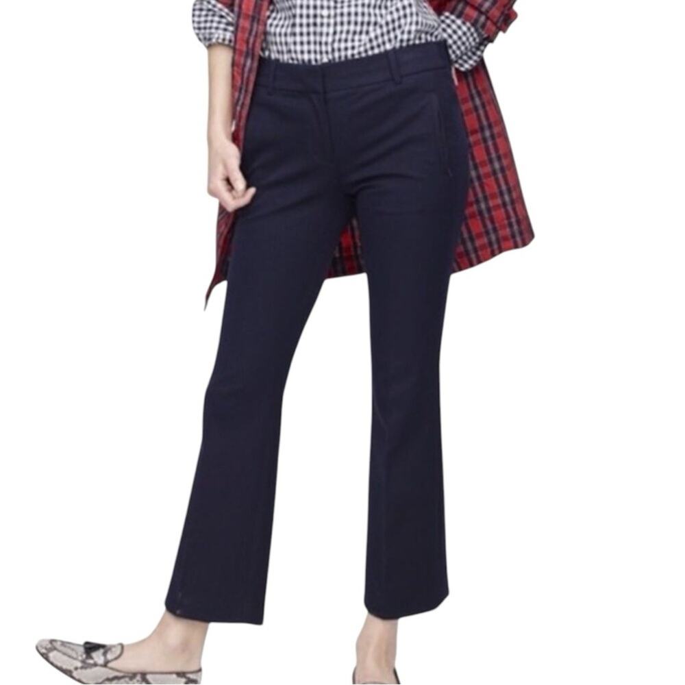 J.Crew Cropped Flare Pants Black Navy Cotton Blend Trousers Size 8 Workwear Chic